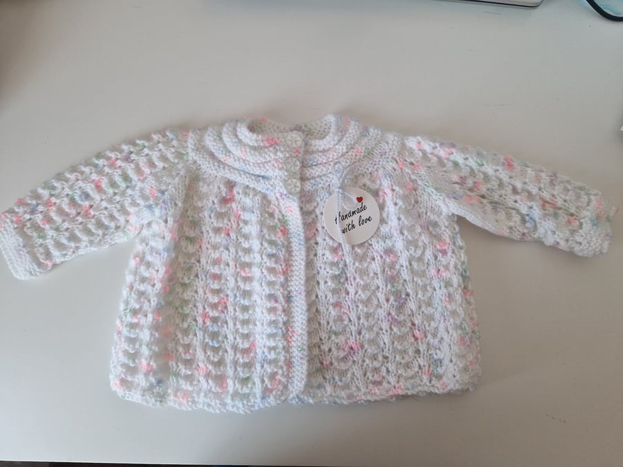 White and Fleck Hand Knitted Patterned Matinee Jacket