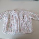 White and Fleck Hand Knitted Patterned Matinee Jacket