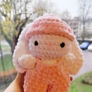 Handmade Crochet Bunny Plushie in Soft Pink Outfit