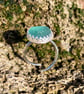 Adjustable Turquoise Statement Sea Glass and Sterling Silver Ring - 1064