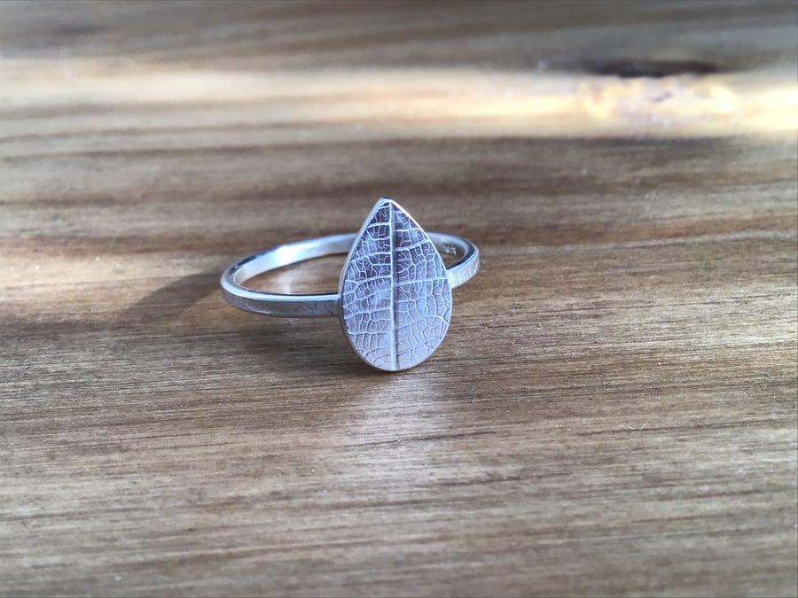 Leaf ring solid Sterling silver nature themed dainty ring
