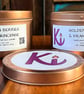 Golden Berries & Frankincense scented soy candle in a rose gold tin