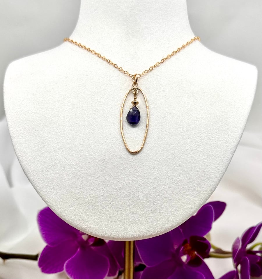 Gold Filled Iolite Necklace, Handmade in North Yorkshire