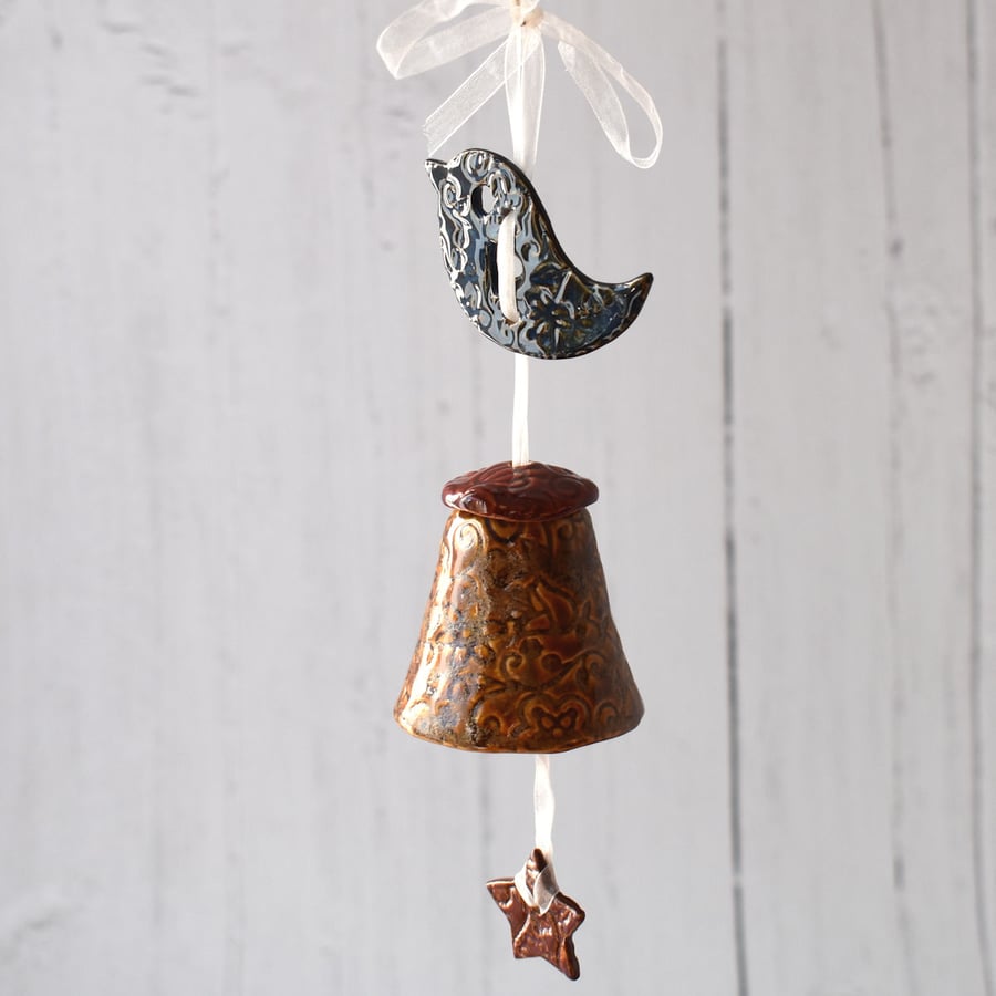 Amber brown textured ceramic bell