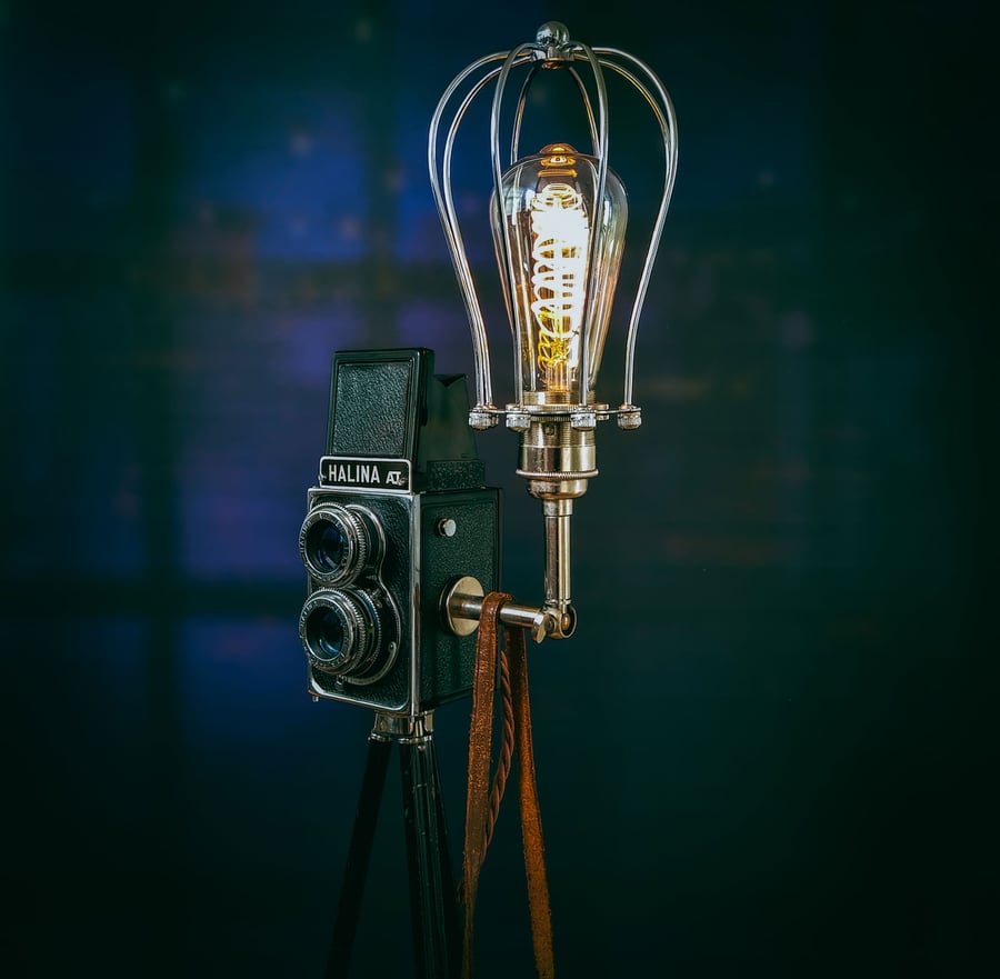 Handmade Upcycled Vintage Halina Camera Tripod Lamp