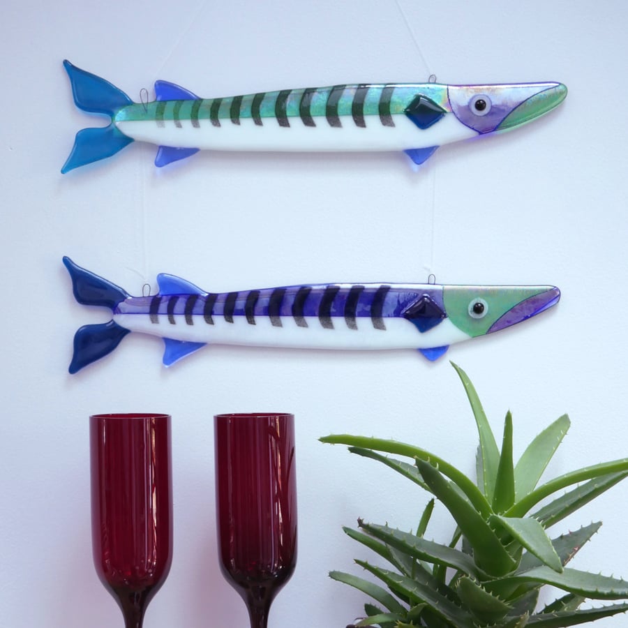 Barracuda Fused Glass Fish Themed Wall Decoration (Large)