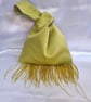 Olive green taffeta Japanese knot bag with Ostrich feather fringe detailing - Image 3