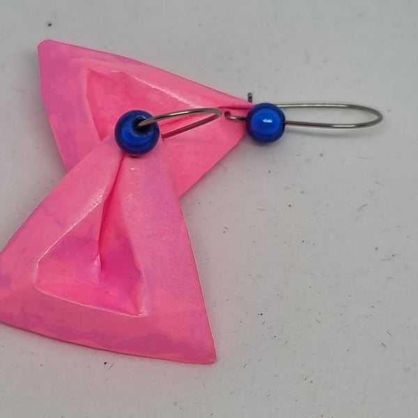 Geometric blue triangle paper earrings 