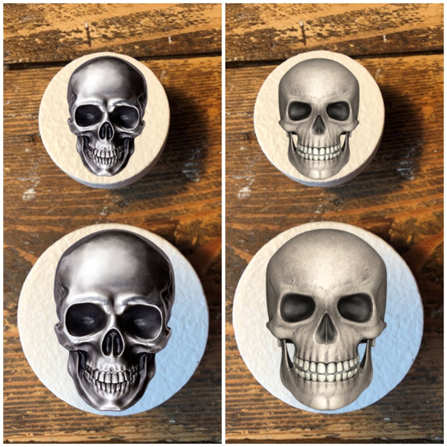 Handmade Skull skeleton pine door knobs wardrobe drawer handles decoupaged  