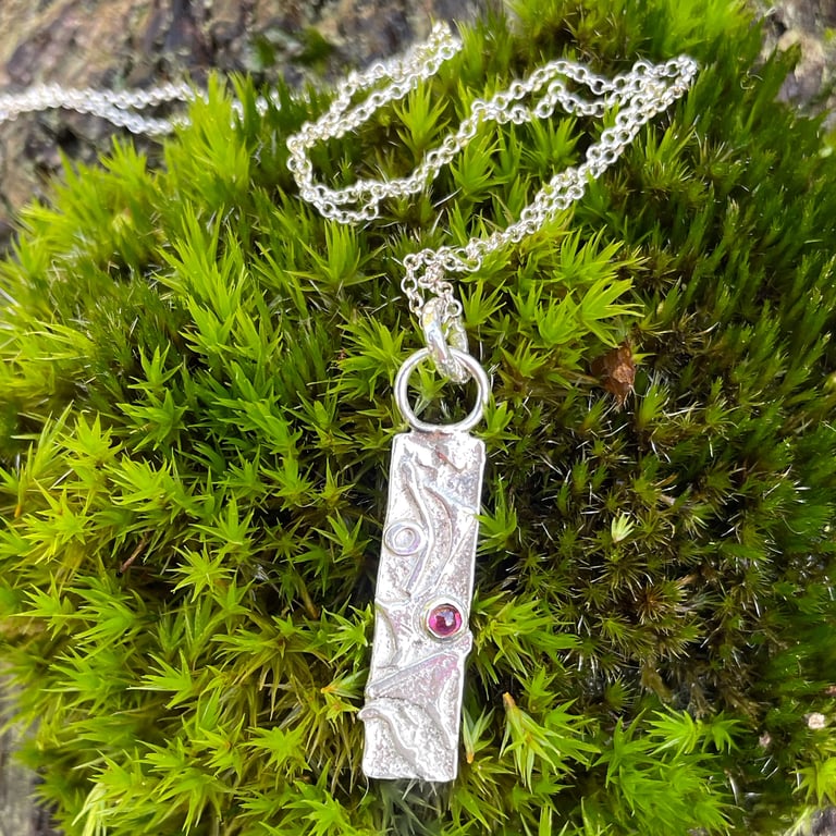Silver and garnet fused pendant and chain