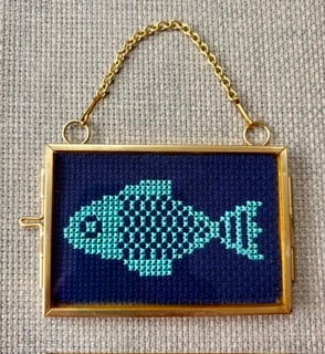 Miniature Sea Green Framed Fish Embroidery