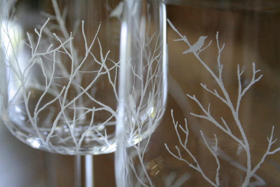 Bird and Branches Wine Glasses