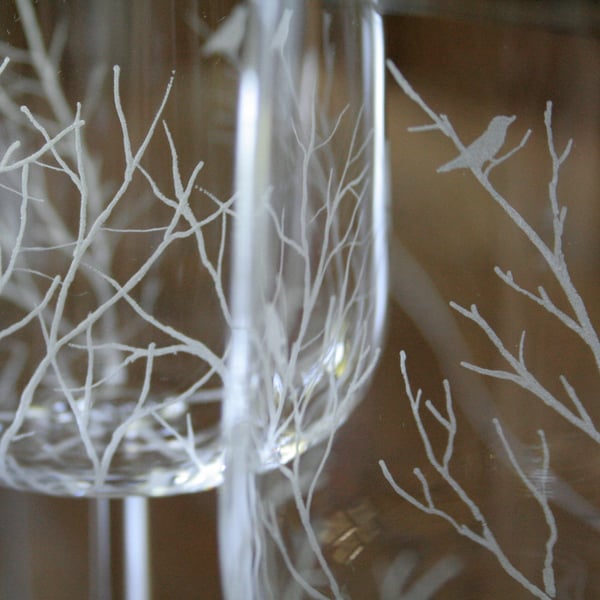 Bird and Branches Wine Glasses