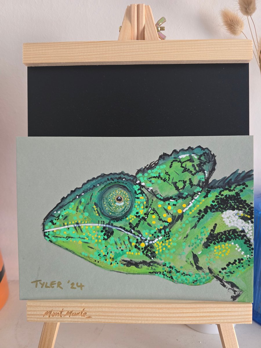 Chromatic chameleon on A5 paper 