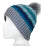 Crochet hat, beanie. Blue and grey ombre ladies swirl pom pom hat. Ladies hat. - Image 10
