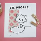 Guests - Ew. People with a cat linoprint