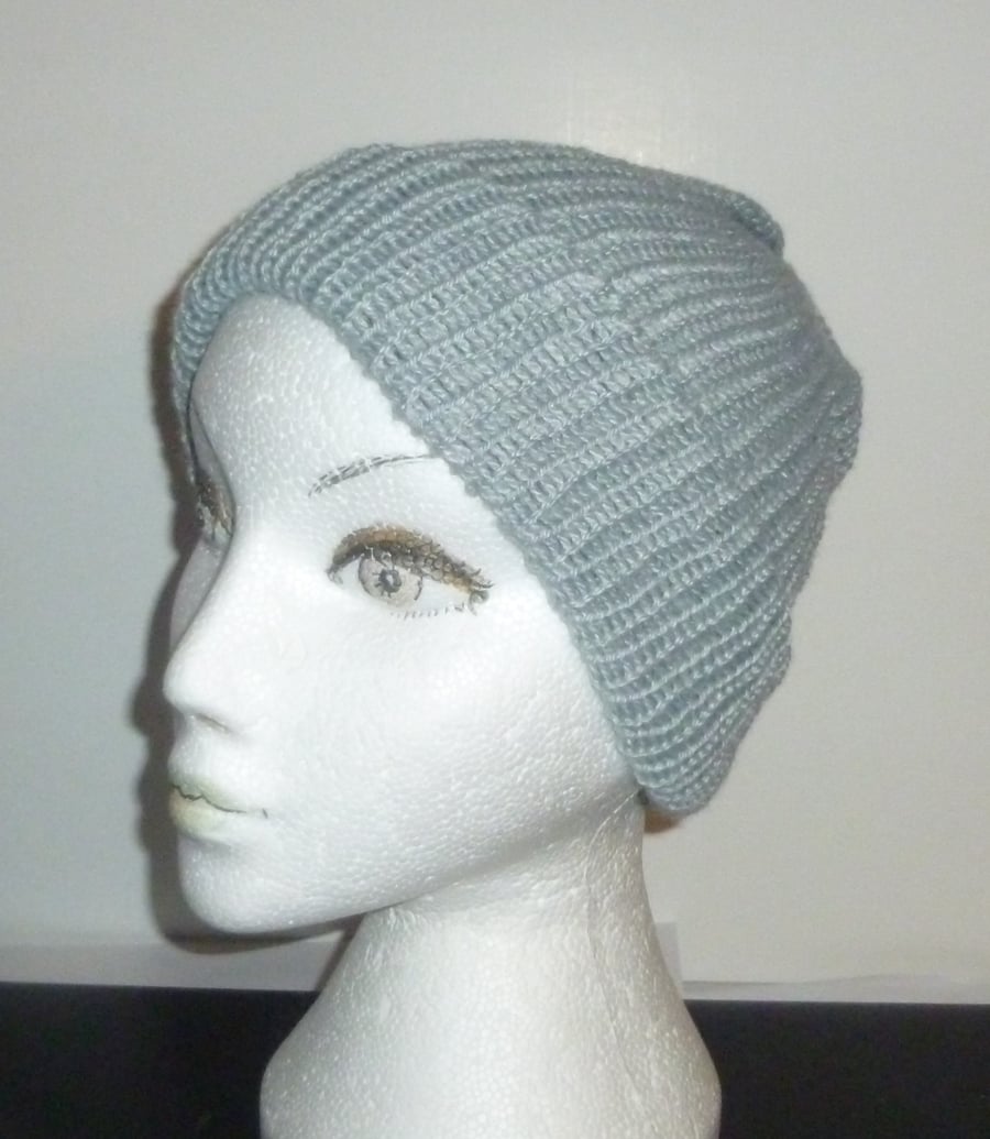 machine knitted grey beanie adult hat ( ref FA 519 