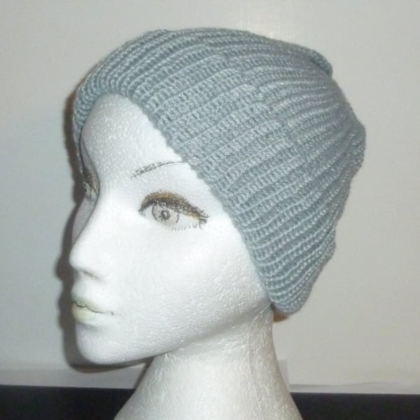 machine knitted grey beanie adult hat ( ref FA 519 