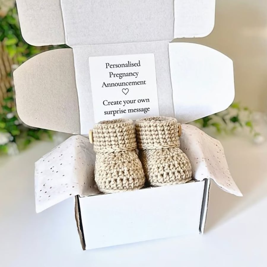 Personalised Pregnancy Announcement Gift Box - Crochet Baby Booties