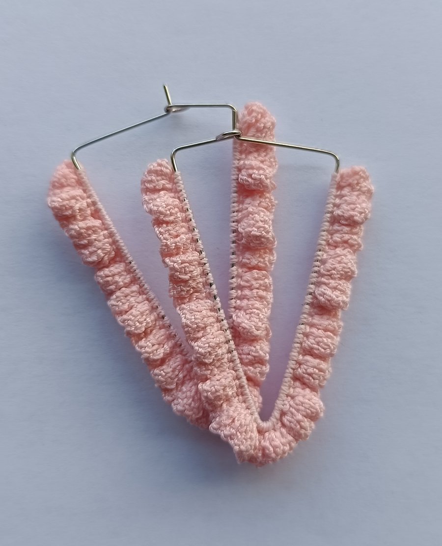 Triangle micro crochet ruffle earrings, Rhodium plated silver colour