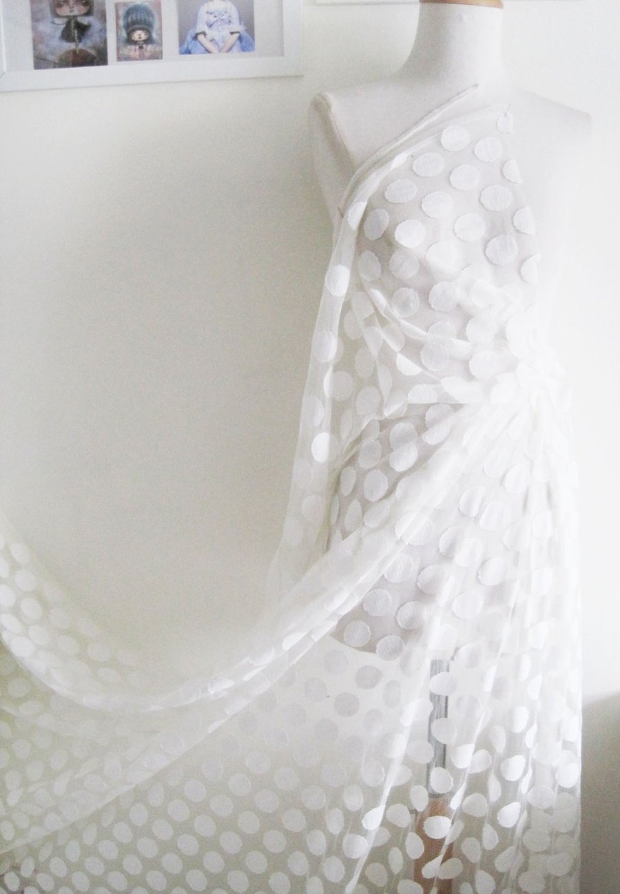 Ivory large spot tulle fabric - sold per metre