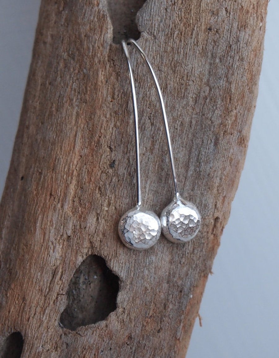 Earrings, Argentium silver pebble drop earrings