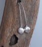 Earrings, Argentium silver pebble drop threader earrings - Image 4