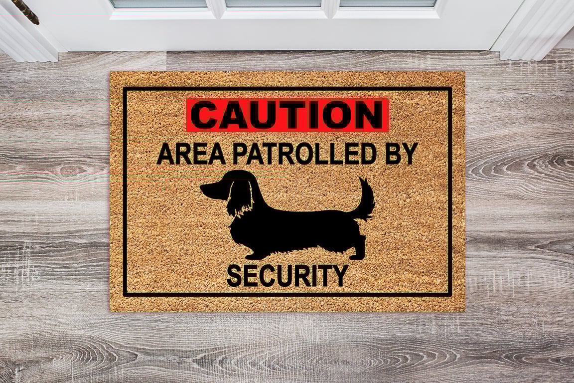 Dachshund Security Door Mat - Long Hair Dachshund Welcome Mat - 3 Sizes