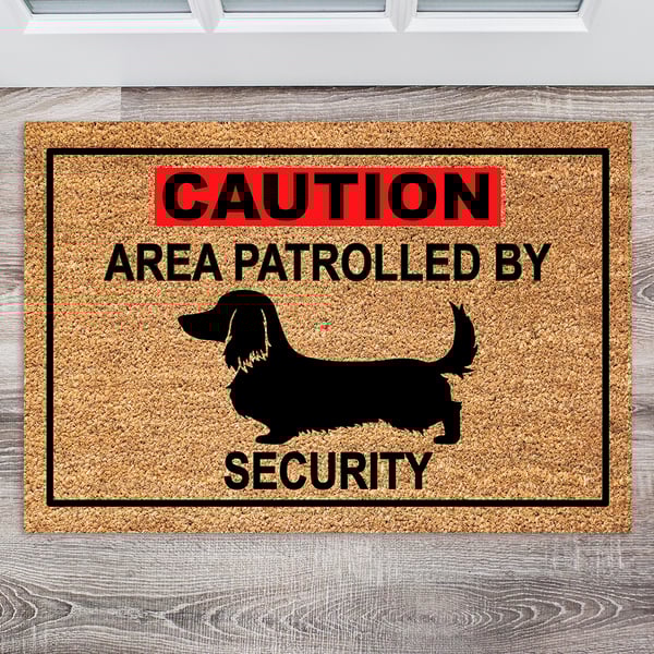 Dachshund Security Door Mat - Long Hair Dachshund Welcome Mat - 3 Sizes