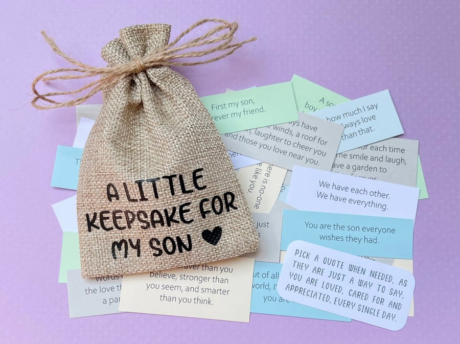 Son Quote Keepsake Bag, 31 Quotes, Sentimental Presents Gifts For Sons