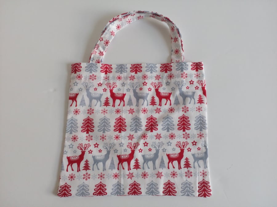 100% cotton Christmas gift bag, Xmas gift bag, Reindeers, Xmas trees, red, grey,