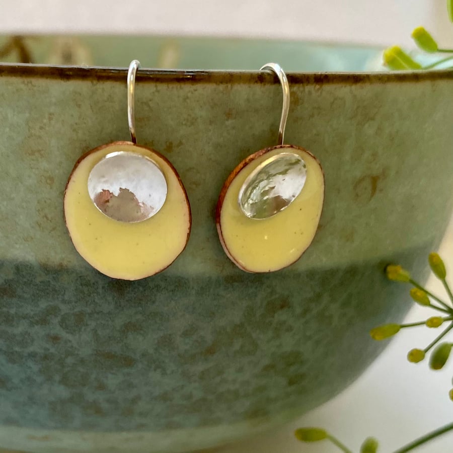 Silver enamel pebble earrings