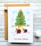 Christmas Cards - Christmas Tree, Hedgehogs - Set of 4 original christmas cards - Image 3