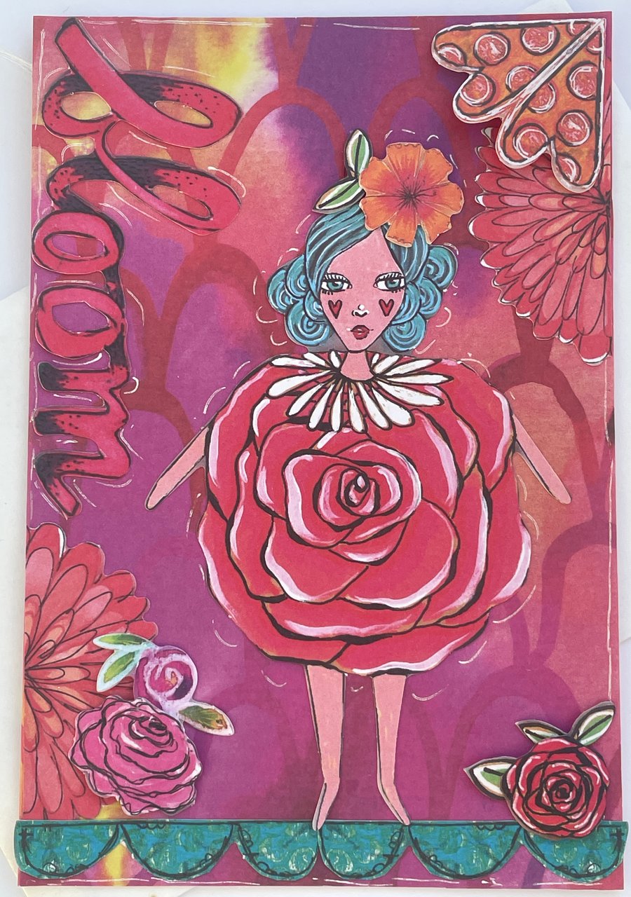Quirky flower woman Bloom greetings card