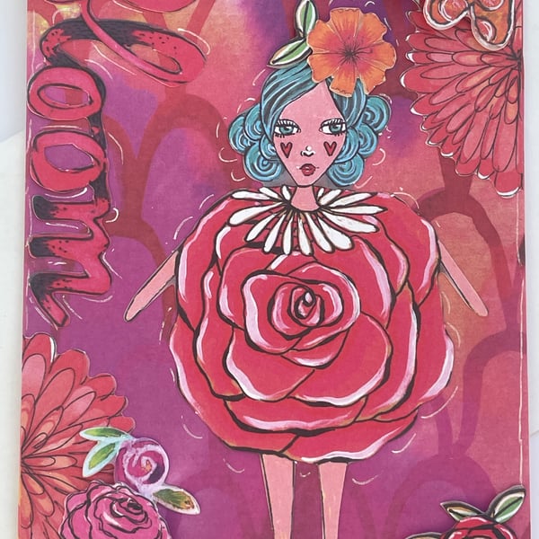 Quirky flower woman Bloom greetings card