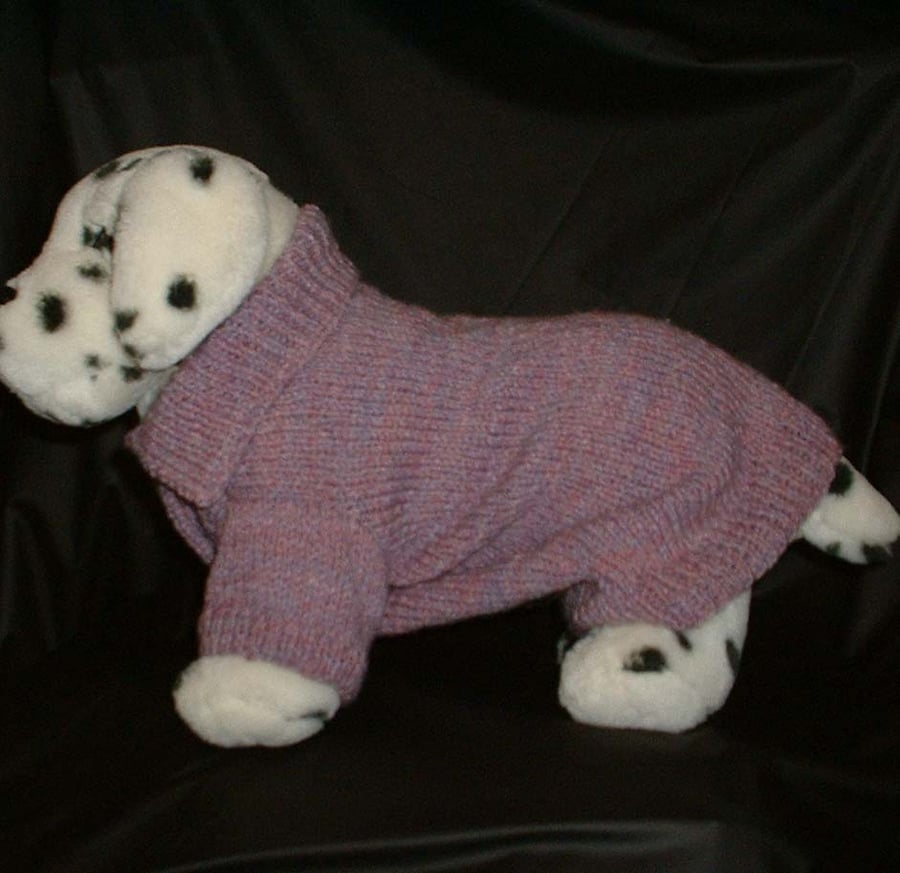 Knitted woollen dog sweater terrier sized dusky pink