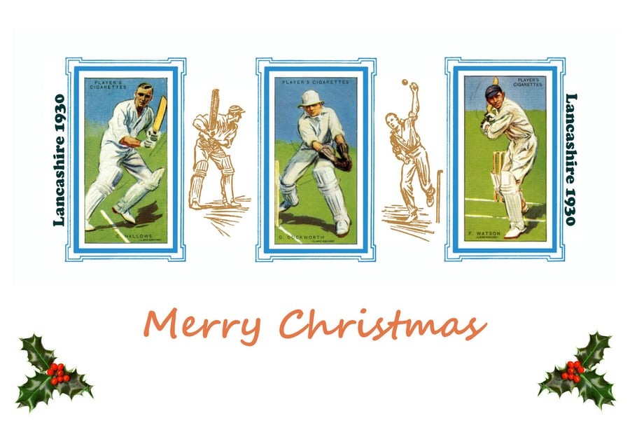 Christmas card cricket vintage 1930 design. Lancashire,  FREE UK P&P