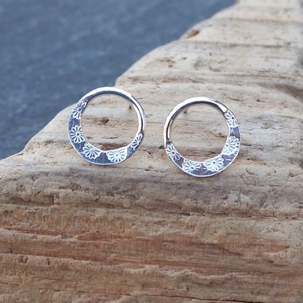 Sterling Silver Stud Earrings, Round Hoop Earring Studs