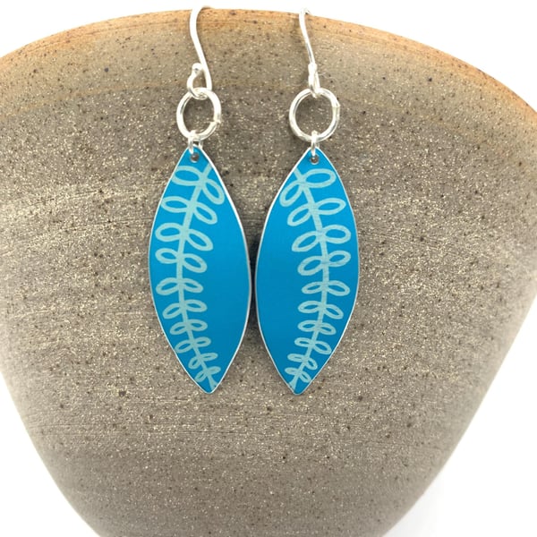 Turquoise Fern aluminium and silver earrings