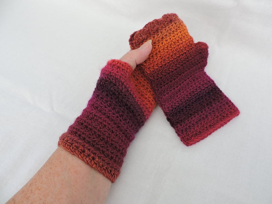  Seconds Sunday Fingerless Mismatched Mitts Plum Raspberry Pink Burgundy Orange