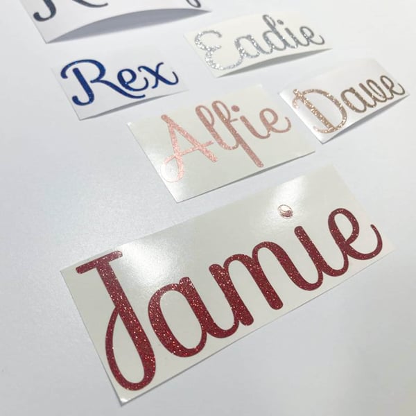 Personalised Multiple Colour and sizes Sparkly Glitter Name Vinyl Wedding Sticke
