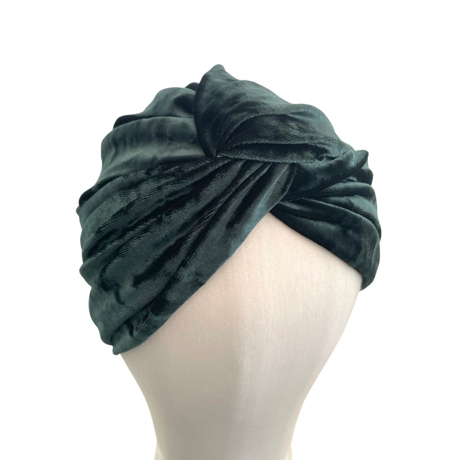 Teal Stretch Velvet Turban Twist Head Wrap Soft Luxury Velvet Winter 1940s Hat