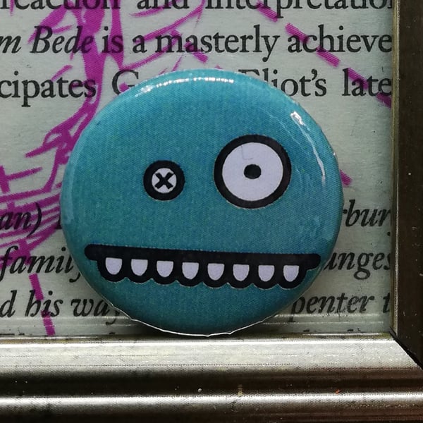 Monster Face - Blue 25mm Button Badge - Free Postage!