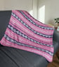 Hand Knitted Pink and Purple Fair Isle Baby Blanket for Pram or Moses Basket