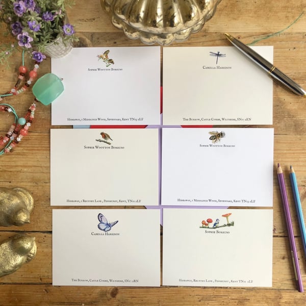 English garden personalised notecards, British wildlife, Mother’s Day gift