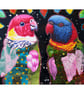 Whimsical Parrots Painting Acrylic & Collage Surreal Colourful Nature Artwork