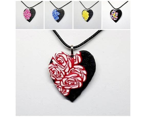 Heart pendant - polymer clay necklace - unique jewellery - gift for her