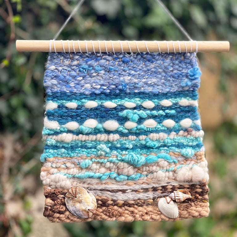Sennen Beach Hand Woven Wall Hanging in Handspun Art Yarns