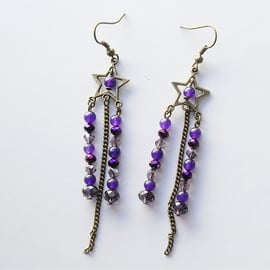 Purple Amethyst Gemstone and Bead Earrings - UK Free Post