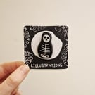 Skeleton Russian Doll Lino Printed Pin Badge